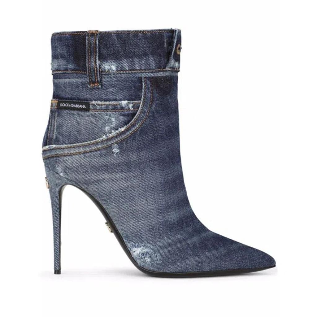 DOLCE & GABBANA Patchwork Denim Ankle Boots In Blue Product Image