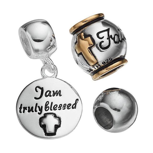 Individuality Beads Sterling Silver Two Tone Faith Bead & Disc Charm Set, Womens, Grey Product Image