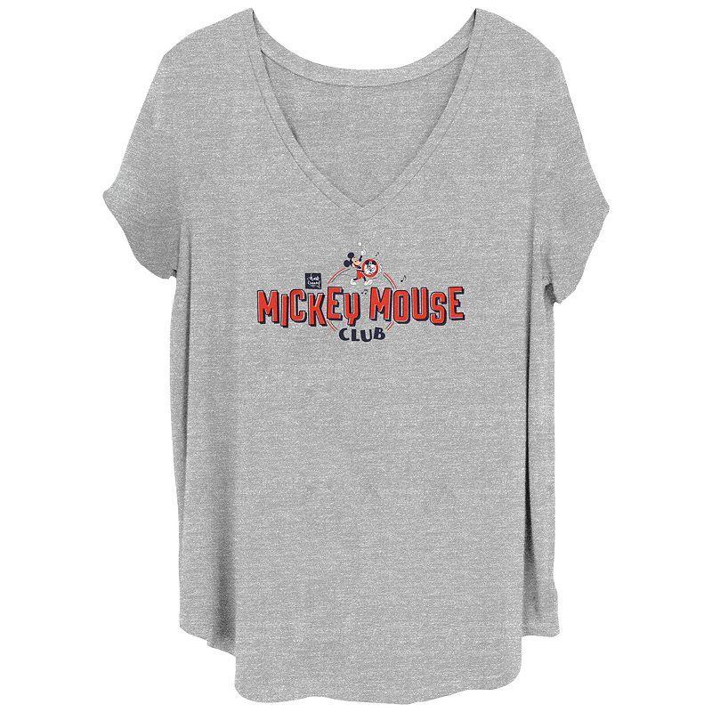 Disneys 100th Anniversary Womens Mickey Mouse Club Drum V-Neck Tee, Girls Grey Gray Product Image