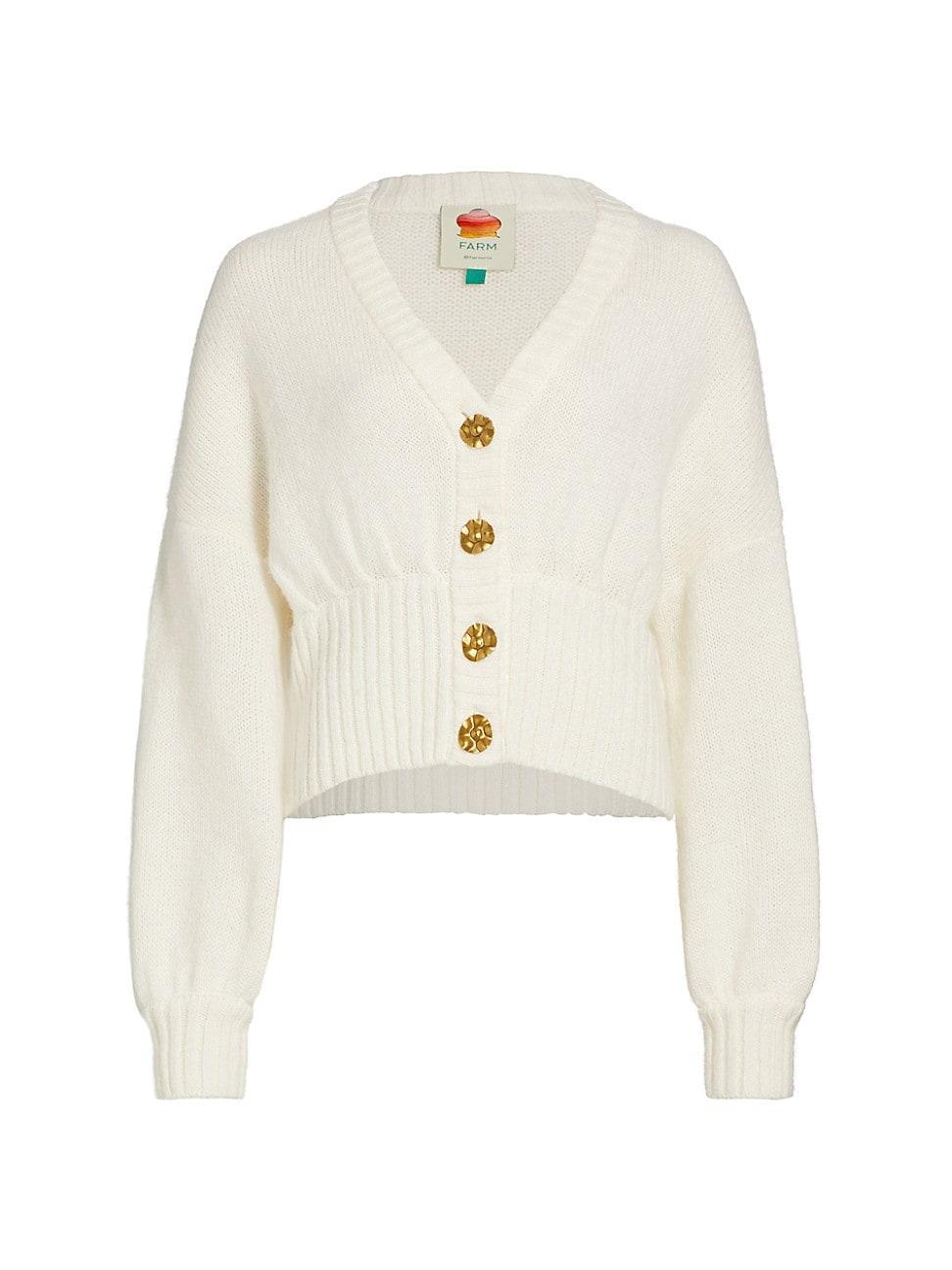 Womens Ribbed Goldtone-Buttoned Cardigan product image