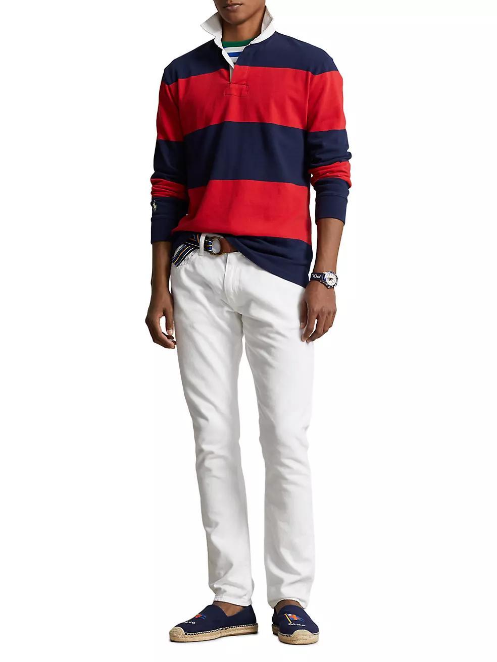 Striped Cotton Long-Sleeve Polo Shirt Product Image