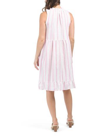 Linen Striped Tiered Mini Dress for Women Product Image