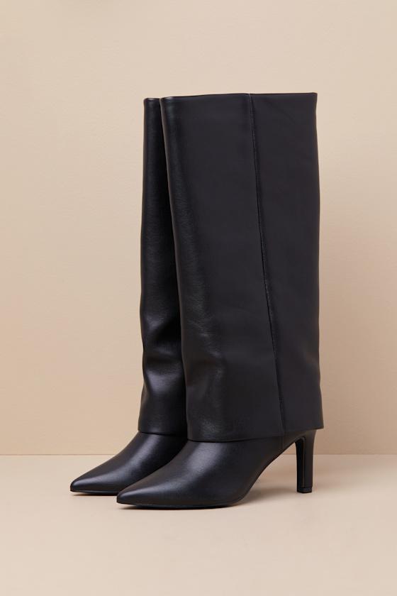 Fave Black Fold-Over Knee-High Boots Product Image