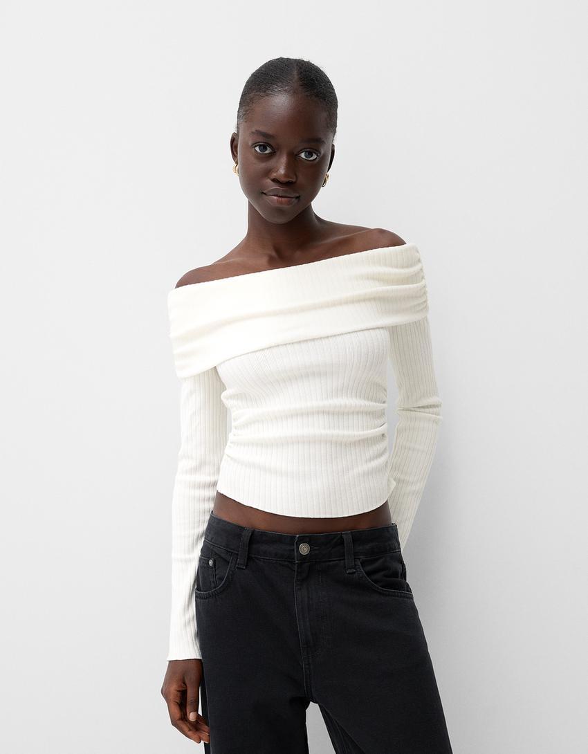 Ribbed sweater with Bardot neckline Product Image