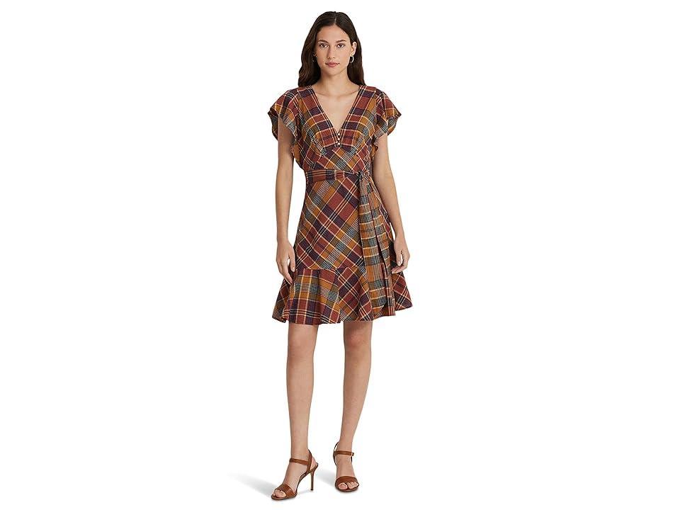 LAUREN Ralph Lauren Belted Cotton Madras Dress (Navy Multi) Women's Dress Product Image