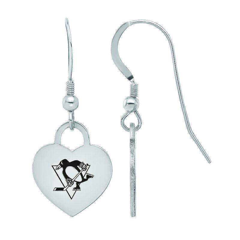 LogoArt Sterling Silver Enamel Pittsburgh Penguins Heart Drop Earrings, Womens Product Image