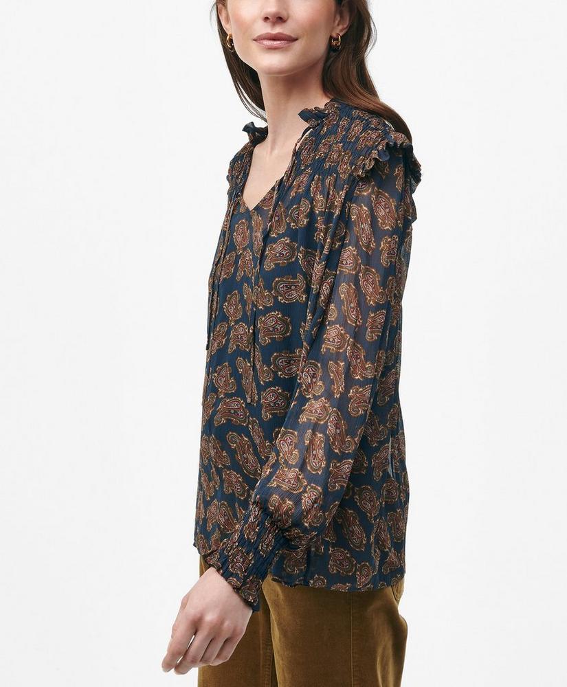 Ruffle Detail Tie-Neck Blouse in Paisley Chiffon with Removable Camisole Product Image