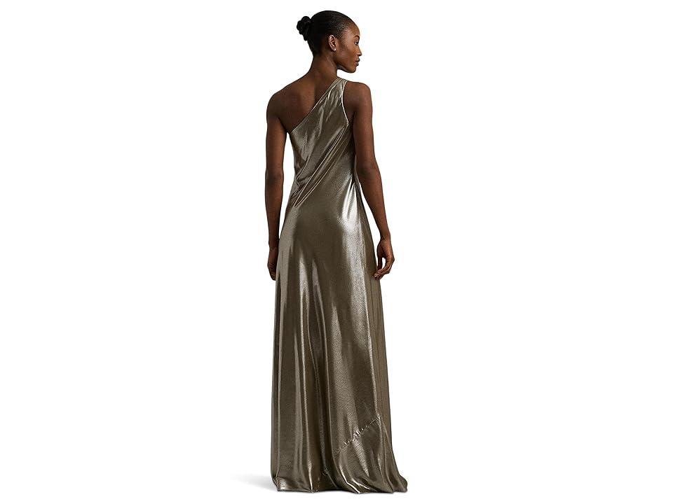 LAUREN Ralph Lauren Metallic Chiffon One-Shoulder Gown (Medium Pewter Foil) Women's Dress Product Image