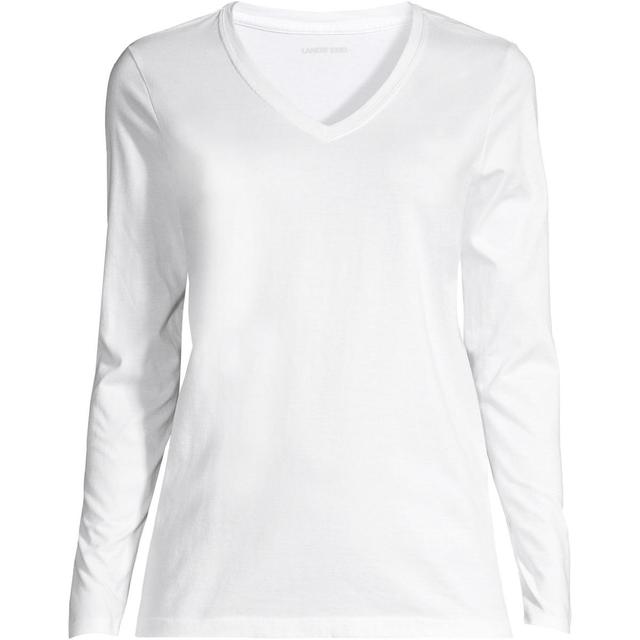 Women's Petite Relaxed Supima Cotton Long Sleeve V-Neck T-Shirt - Lands' End Product Image