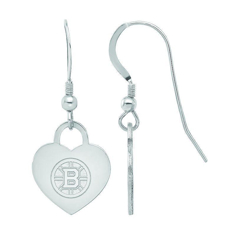 LogoArt Sterling Silver Boston Bruins Heart Drop Earrings, Womens Product Image