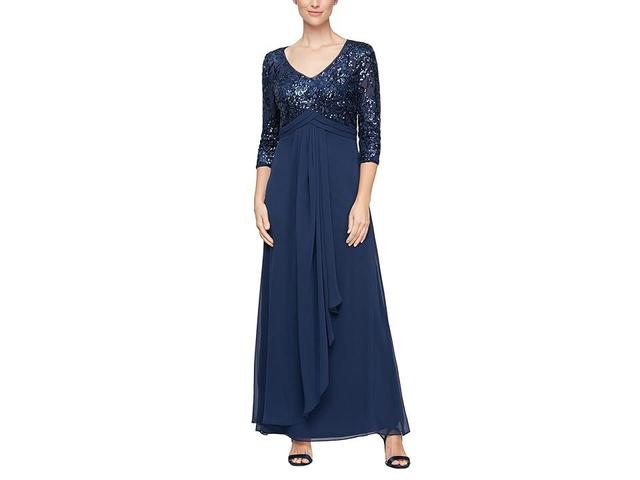 Alex Evenings Sequin Three-Quarter Sleeve Evening Gown Product Image