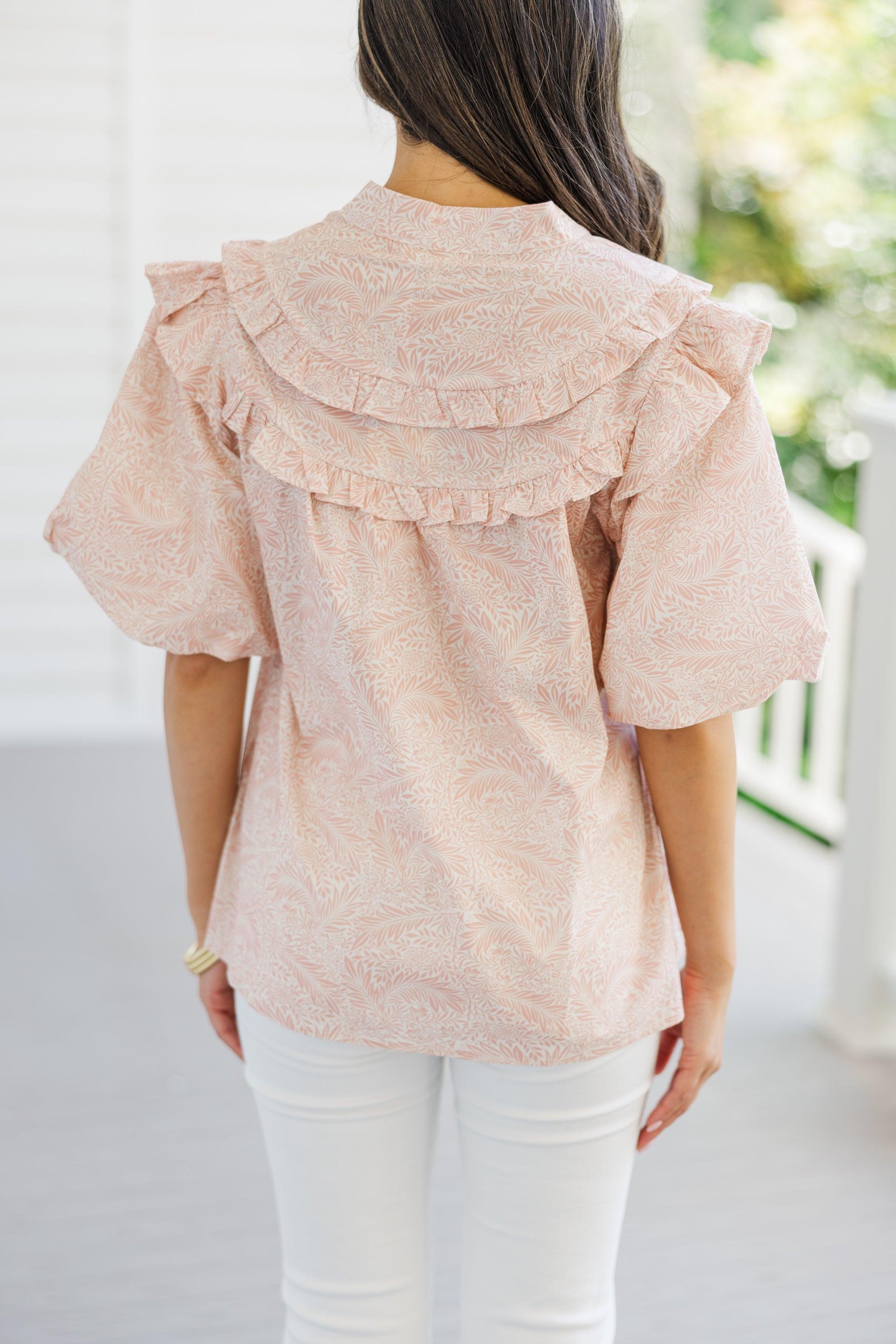 In Your Company Blush Pink Leaf Print Blouse Female Product Image