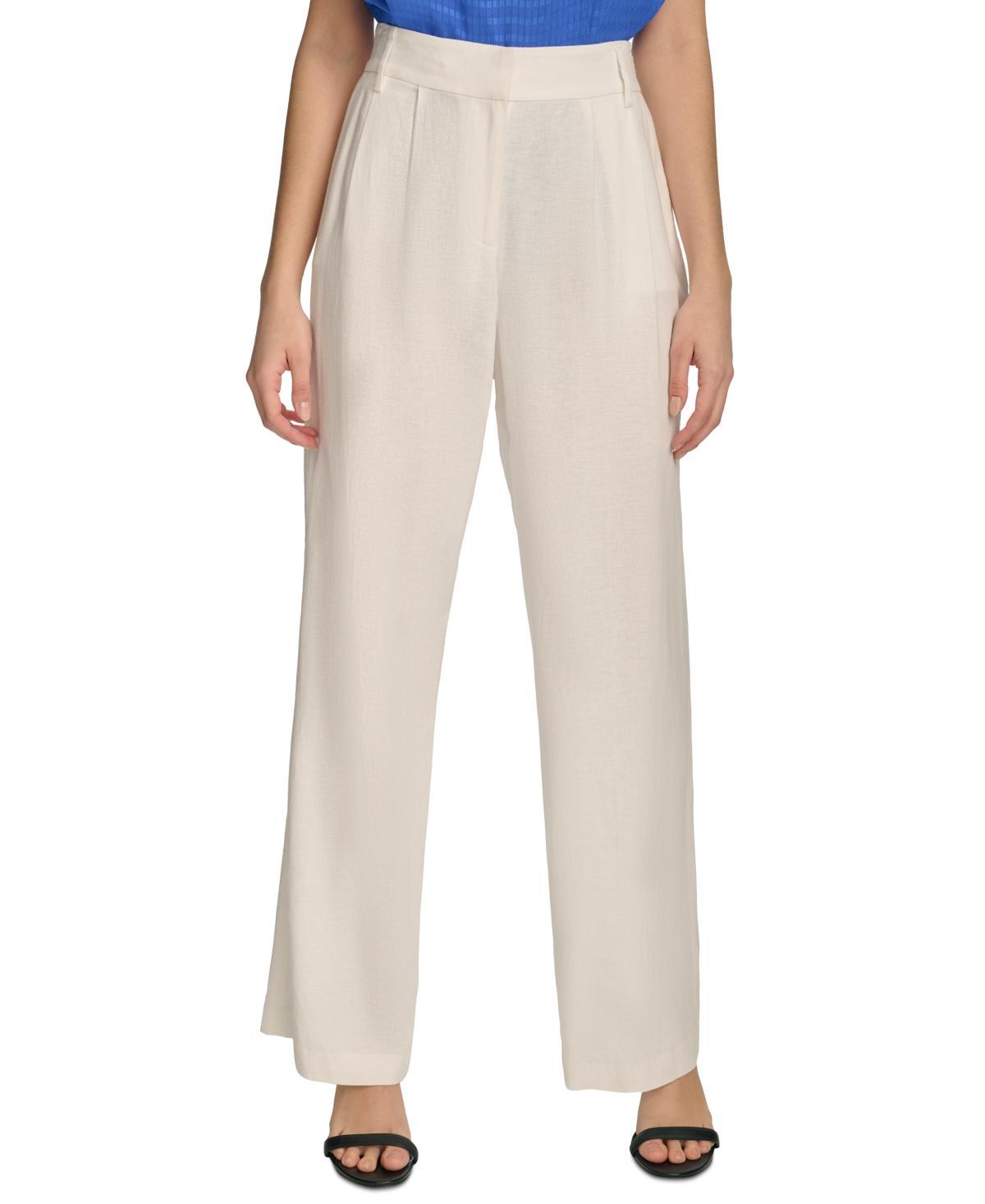 Calvin Klein Womens Linen-Blend Wide Leg Pants Product Image