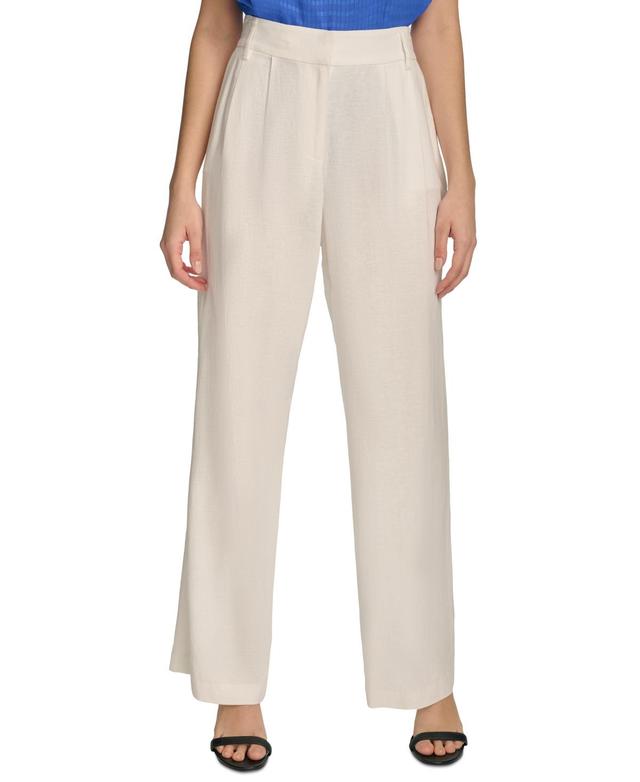 Calvin Klein Womens Linen-Blend Wide Leg Pants Product Image