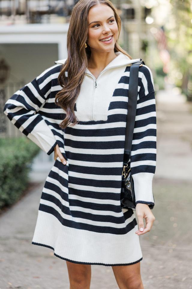 Listen To Me Cream White Striped Sweater Dress Female Product Image