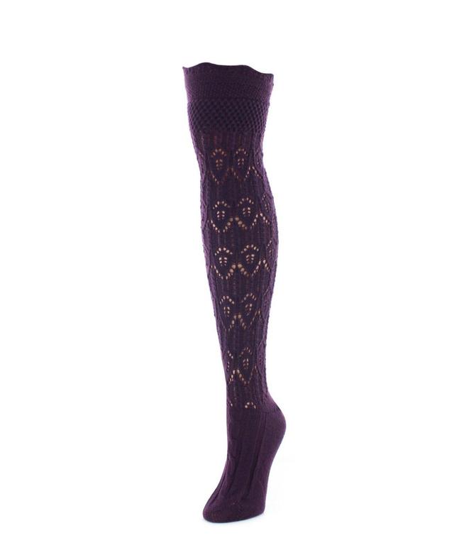 MeMoi Womens Diamond Pointelle Chunky Knit Over-The-Knee Warm Socks Product Image