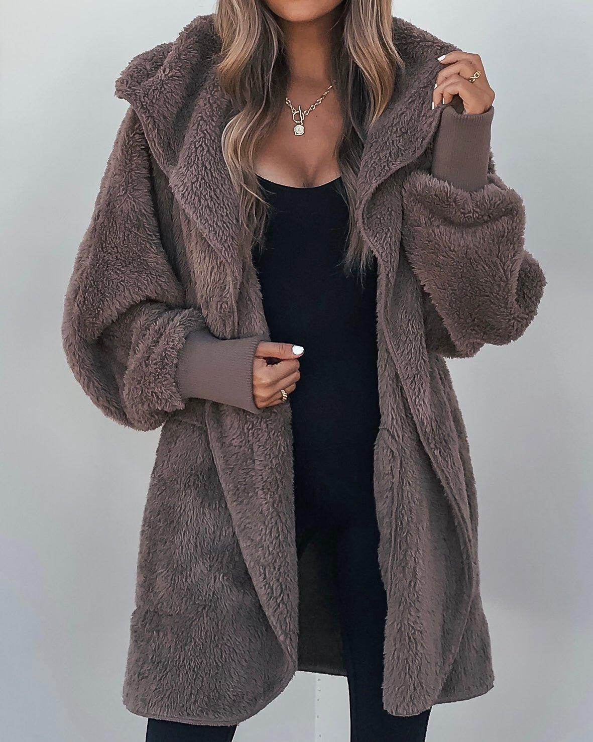 Teddy Fleece Hooded Cardigan - Brown | Pre Order Female Product Image