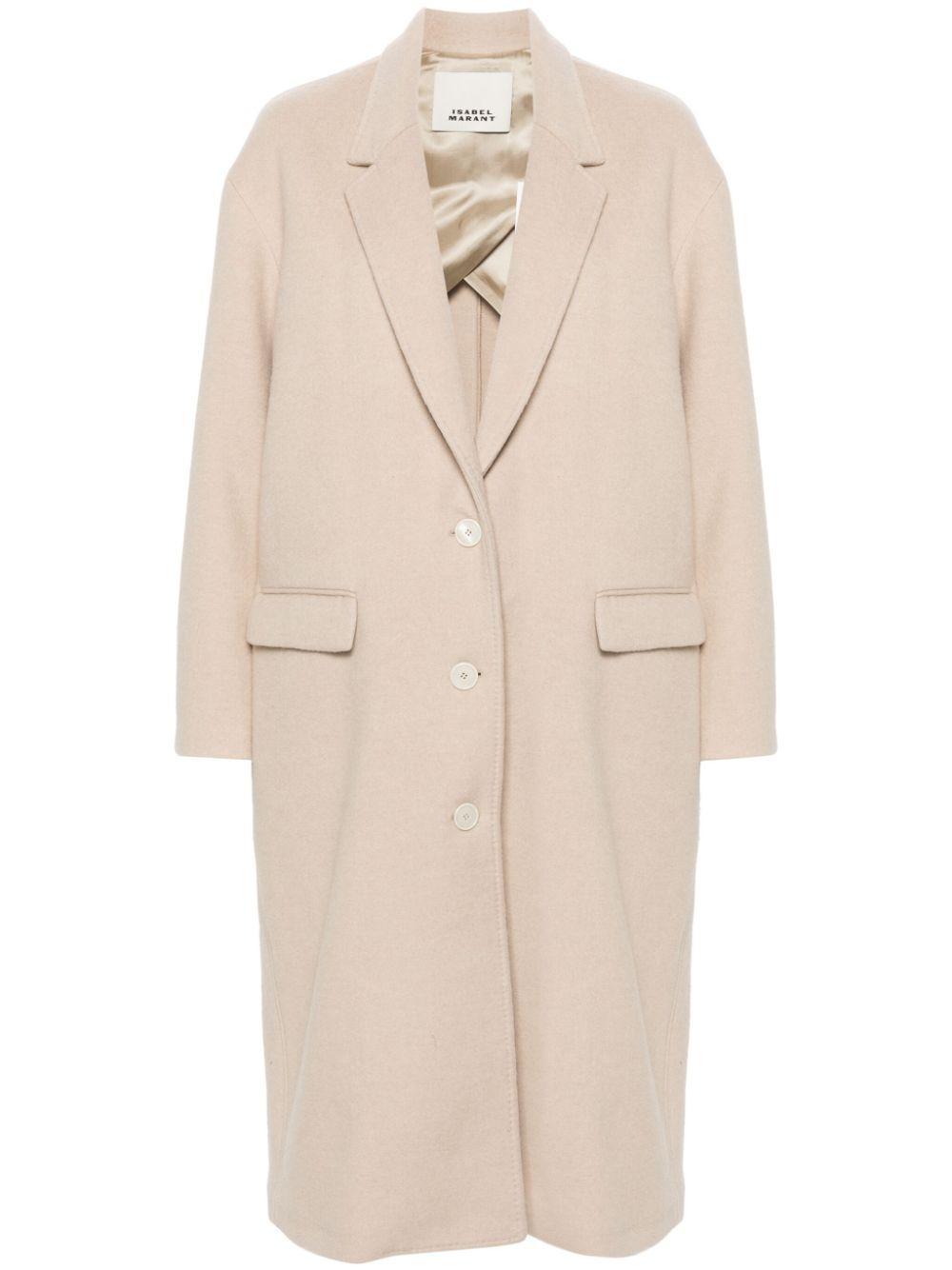 ISABEL MARANT Single-breasted Felted Coat In Neutrals Product Image