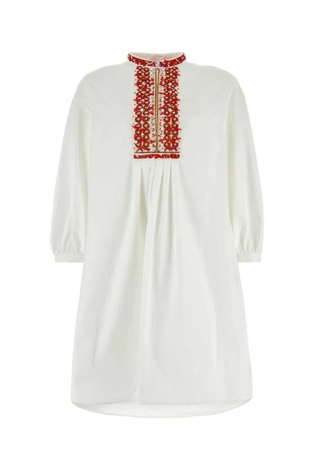 Bead-embellished Cotton-poplin Mini Dress In White Product Image