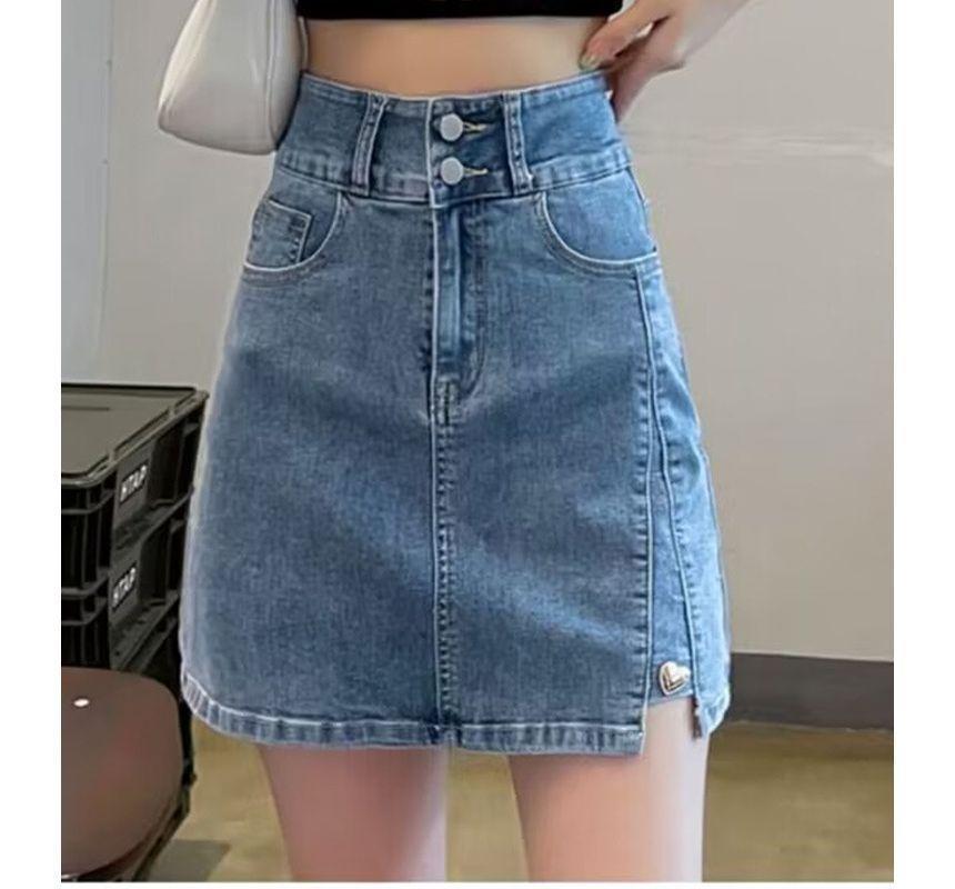 High Waist Denim Mini Skirt Product Image