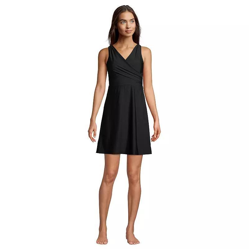 Womens Lands End Tummy Control Surplice Faux-Wrap One-Piece Swim Dress Product Image