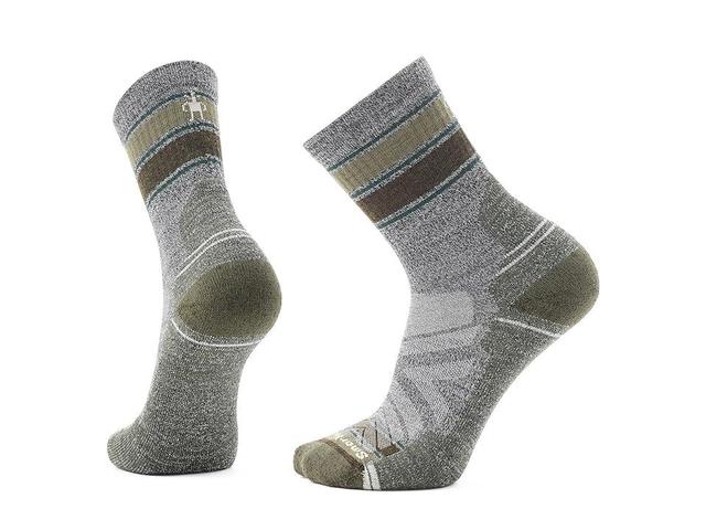 Smartwool Hike Light Cushion Striped Mid Crew Socks (Ash-Charcoal) Men's Crew Cut Socks Shoes Product Image