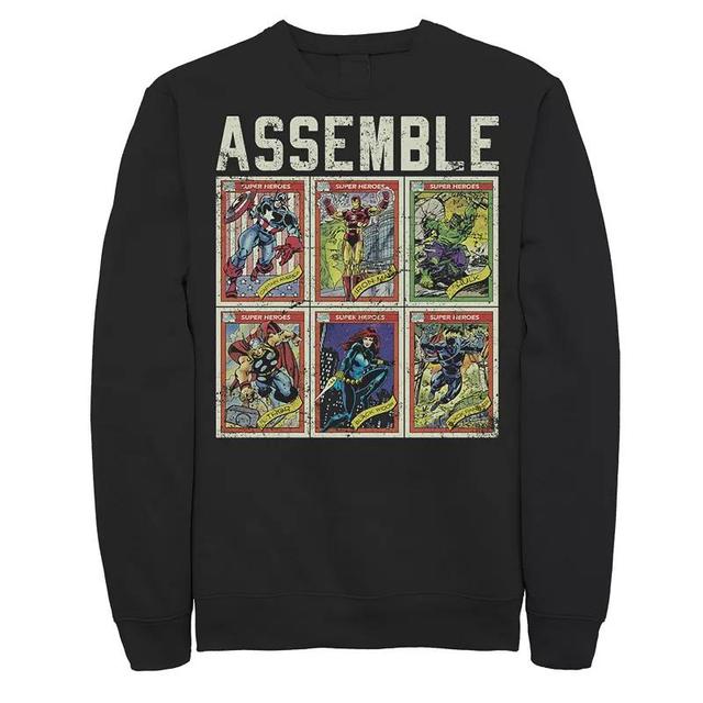 Mens Marvel Assemble Avengers Trading Cards Stacked Poster Sweatshirt Product Image