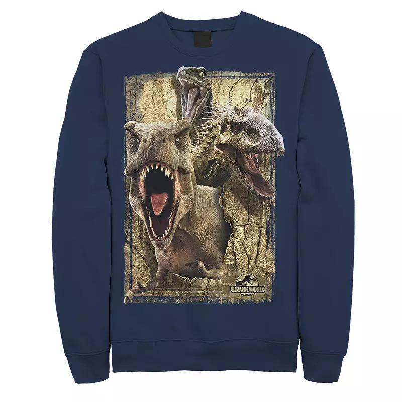 Mens Jurassic World T-Rex Indominus Rex & Raptor Fleece Pullover Grey Heather Product Image