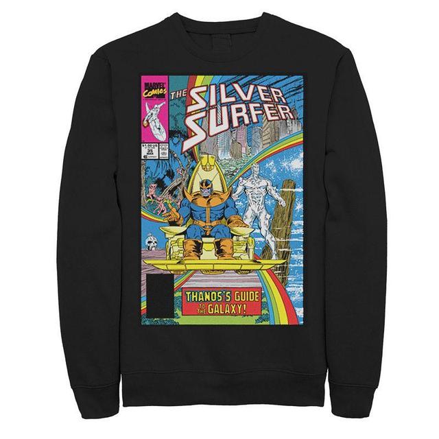 Mens Marvel Thanos Guide To The Galaxy Silver Surfer Comic Cover Fleece Graphic Top Black Product Image