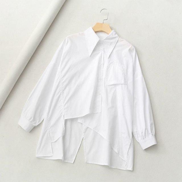 Long Sleeve Collared Plain Oversized Shirt Product Image