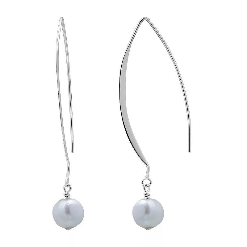 Aleure Precioso Sterling Silver Freshwater Cultured Pearl Drop Elongated Fishhook Earrings, Womens, Silver Tone Product Image