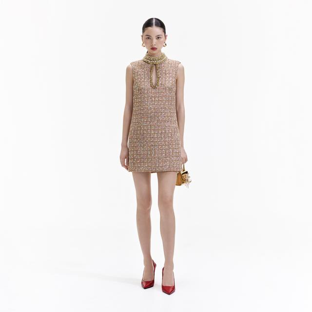 Gold Tinsel Boucle Embellished Mini Dress Product Image