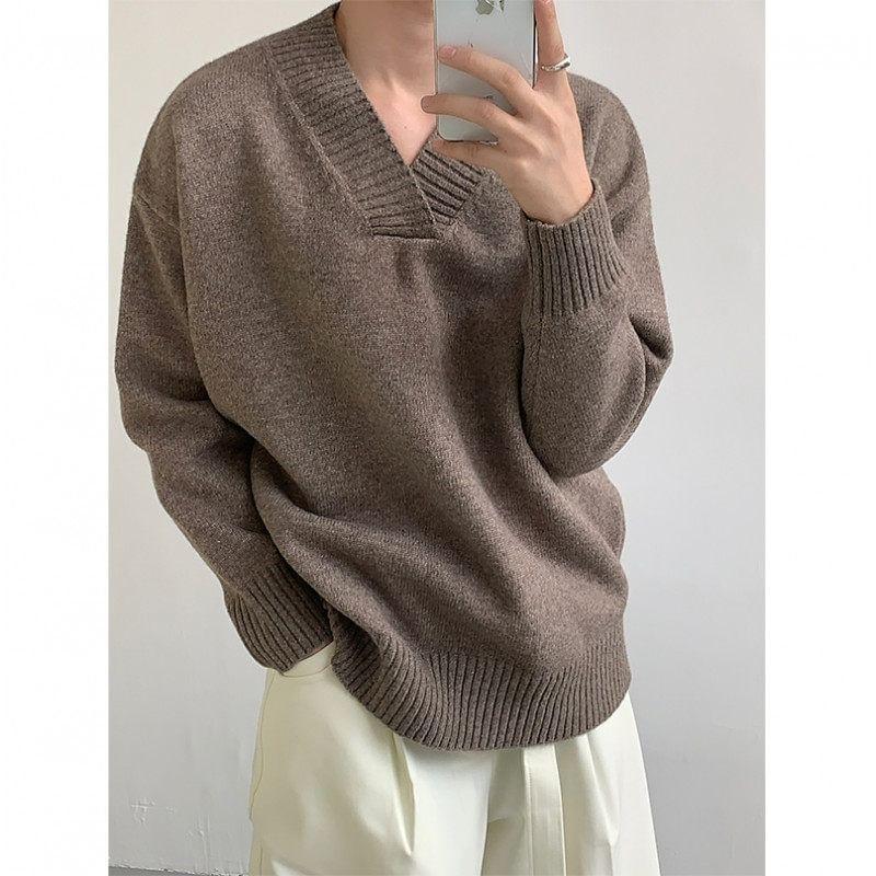 V-Neck Plain Sweater Product Image