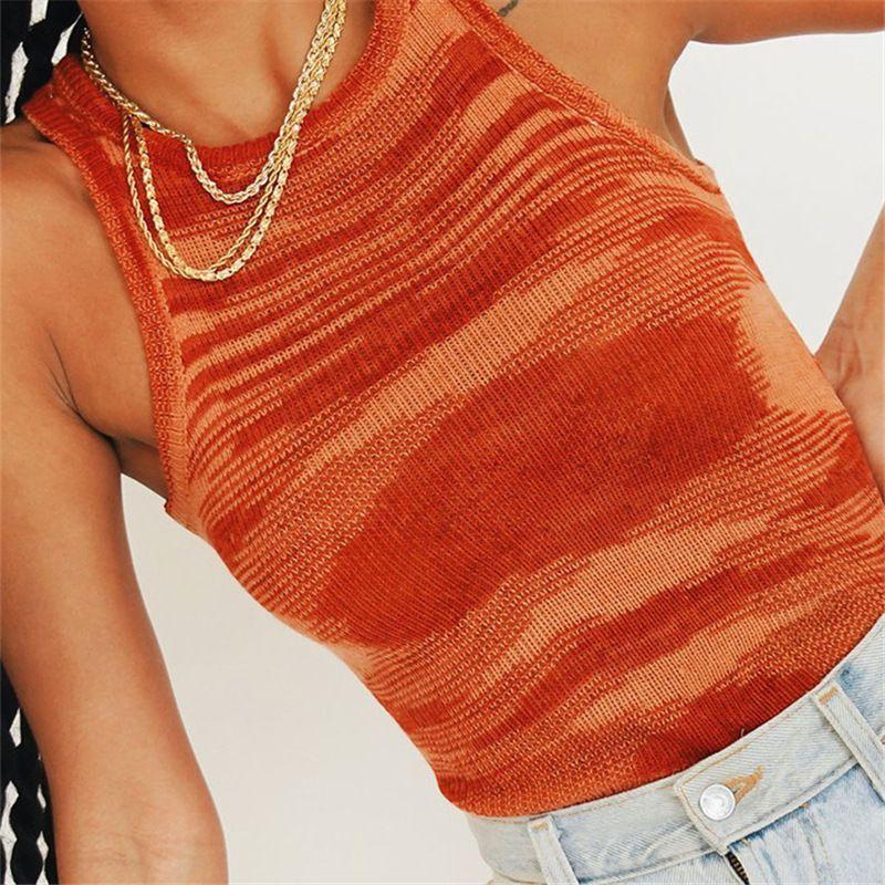 Crew-Neck Two-Tone Knit Crop Tank Top Product Image