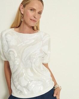 White Sequin Pullover Sweater Product Image