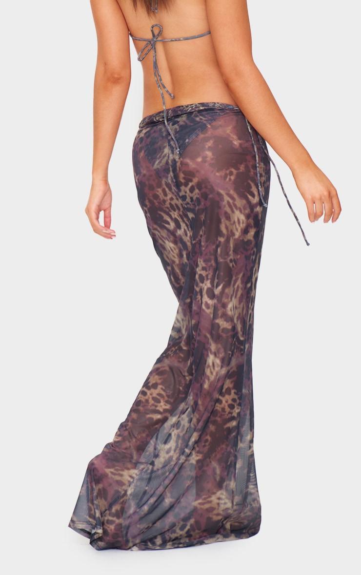 Brown Animal Print Mesh Fishtail Maxi Skirt Product Image