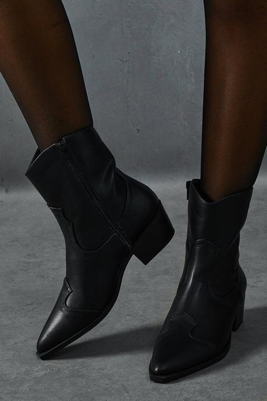 Western Leather Look Ankle Boots Product Image