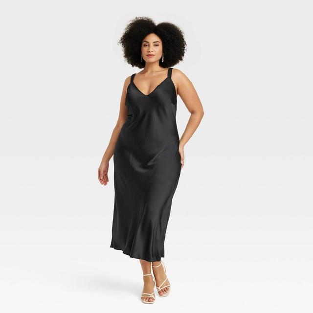 Womens Midi Perfect Slip Dress - A New Day Black 2X Product Image