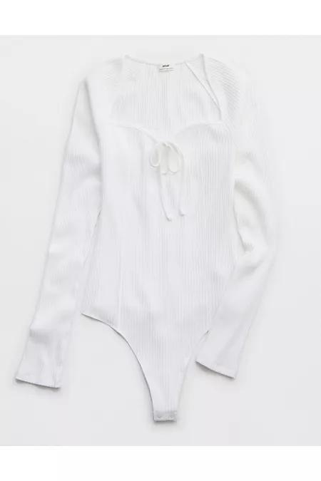 Aerie Long Sleeve Tie Front Bodysuit Women's Product Image