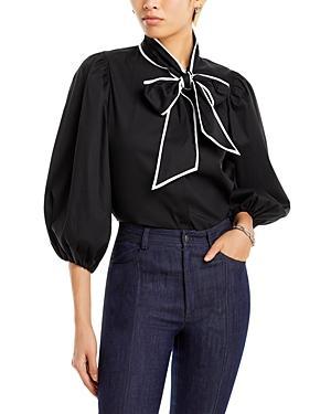 Lou Bowtie Button-Front Poplin Blouse Product Image