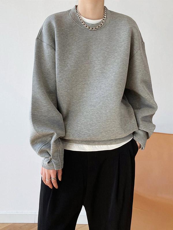 Long Sleeves Loose Solid Color Round-Neck Sweatshirt Tops Product Image