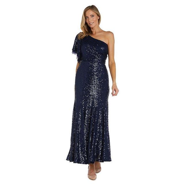 Womens Nightway Long One-Shoulder Sequin Dress Blue Product Image