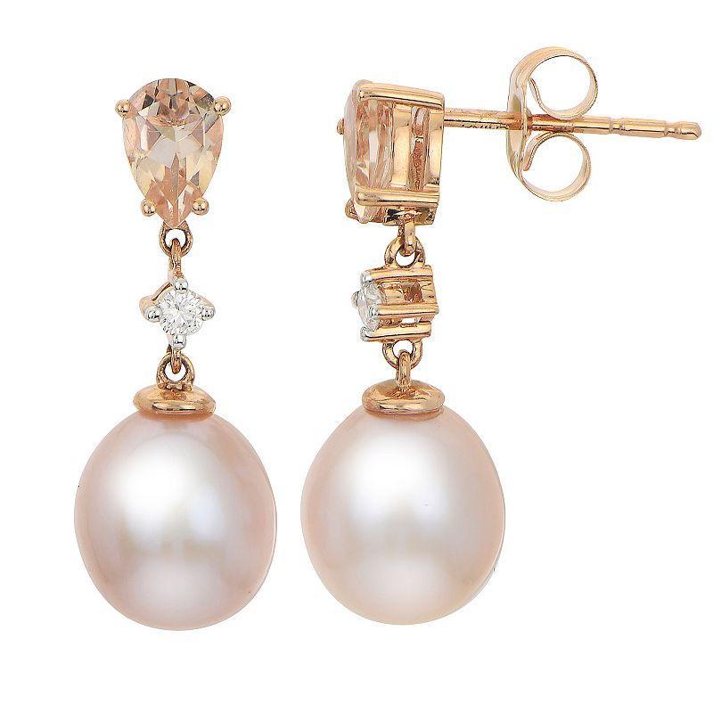 PearLustre by Imperial 14k Rose Gold Pink Freshwater Cultured Pearl, Morganite & Diamond Accent Drop Earrings, Womens Product Image