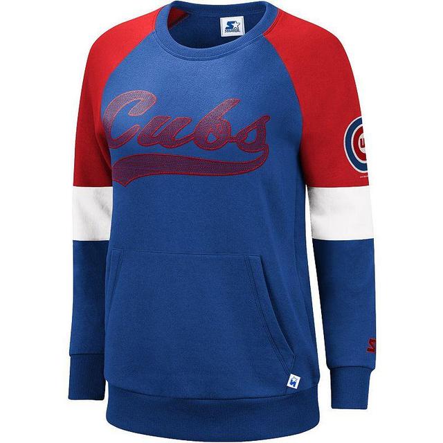 Womens Starter Royal/Red Chicago Cubs Playmaker Raglan Pullover Sweatshirt Product Image