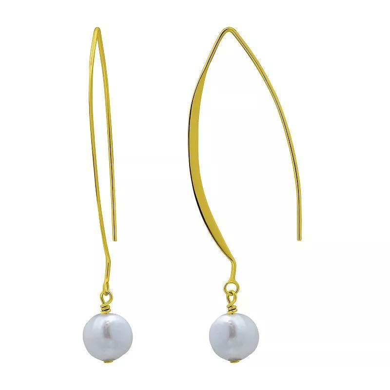 Aleure Precioso Sterling Silver Freshwater Cultured Pearl Drop Elongated Fishhook Earrings, Womens, White Product Image