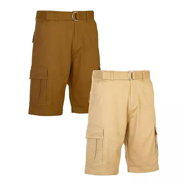 Mens Blu Rock 2-Pack Mens Slim Fit Cotton Stretch Belted Cargo Shorts Navy Green Product Image