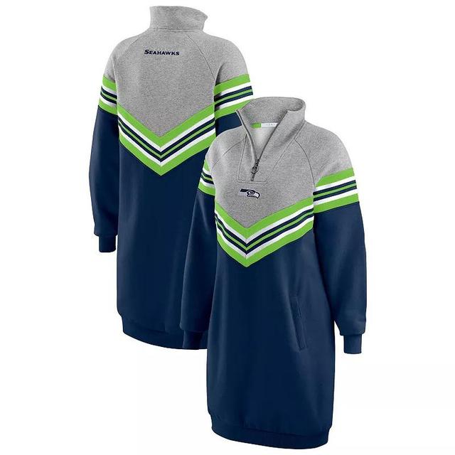 Womens WEAR by Erin Andrews College Navy/Heather Gray Seattle Seahawks Chevron Stripe Dress Product Image