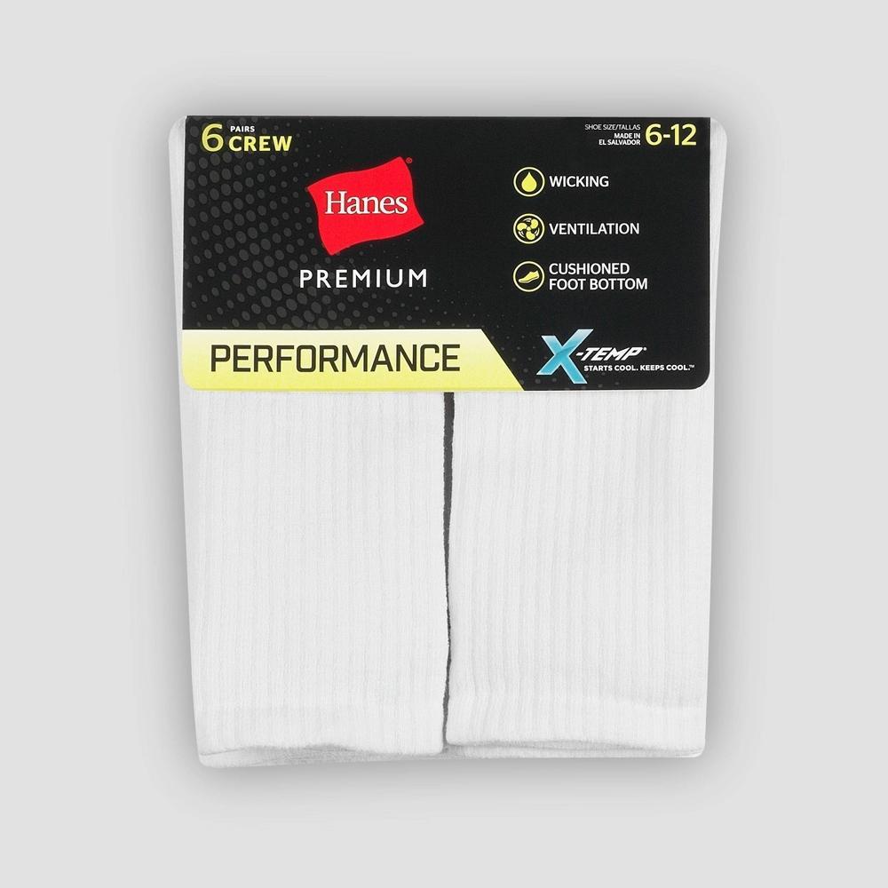 Men's Hanes Premium Performance Cushioned Crew Socks 6pk - White 6-12 Product Image