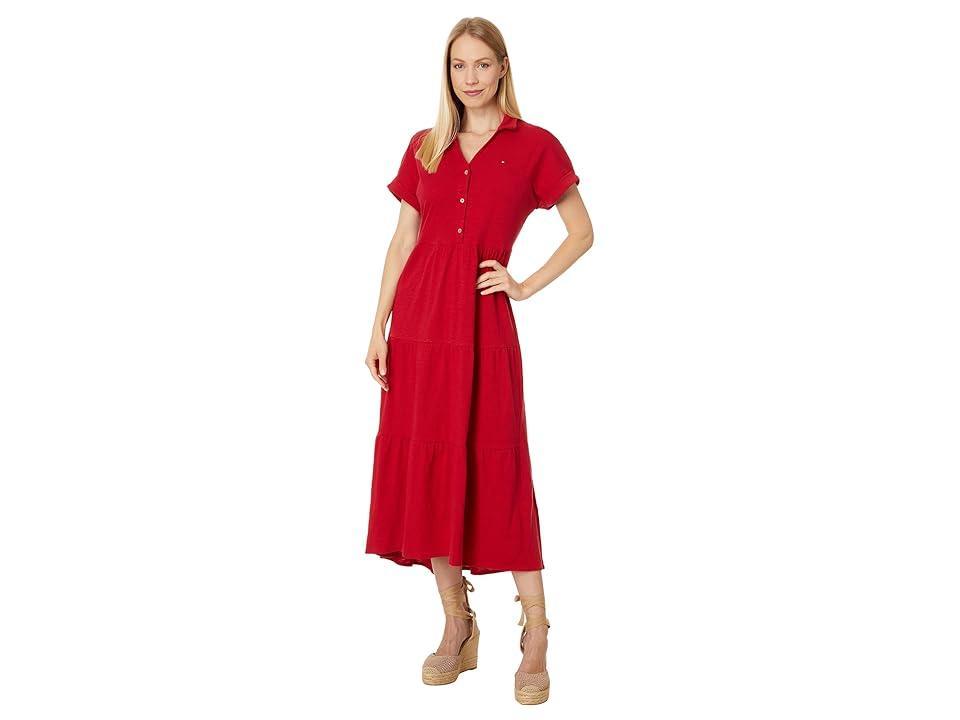 Tommy Hilfiger Short Sleeve Tiered Midi Dress (Chili Pepper) Women's Dress Product Image