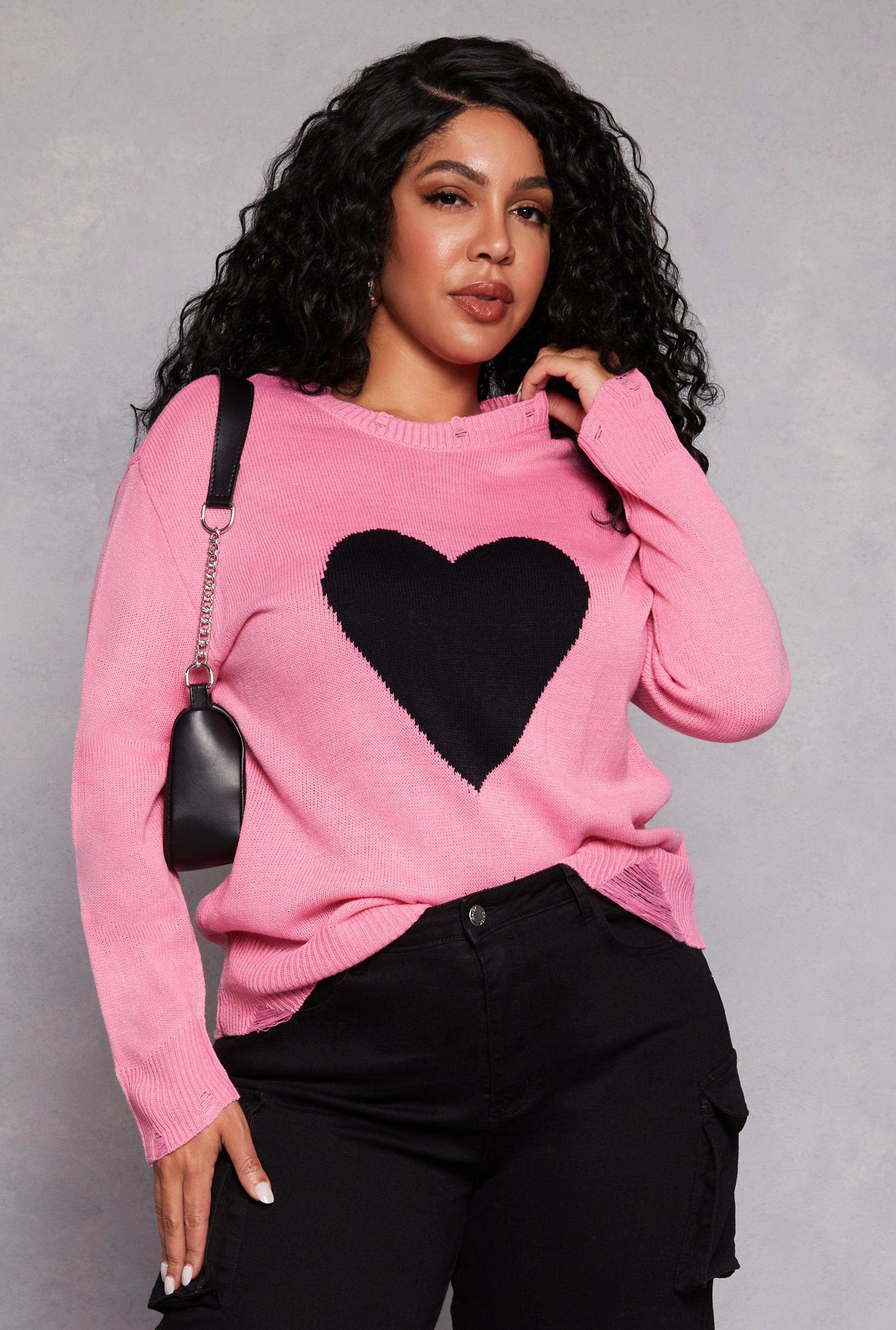 Womens Plus Size Heart Distressed Sweater Product Image